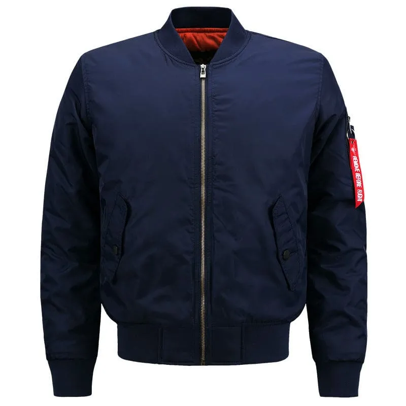 Men Zip Up Padded Lined Slant Pocket Aviator Bomber Jacket