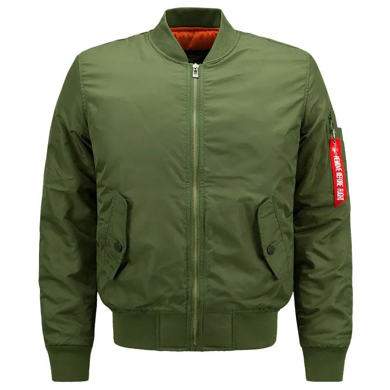 Men Zip Up Padded Lined Slant Pocket Aviator Bomber Jacket