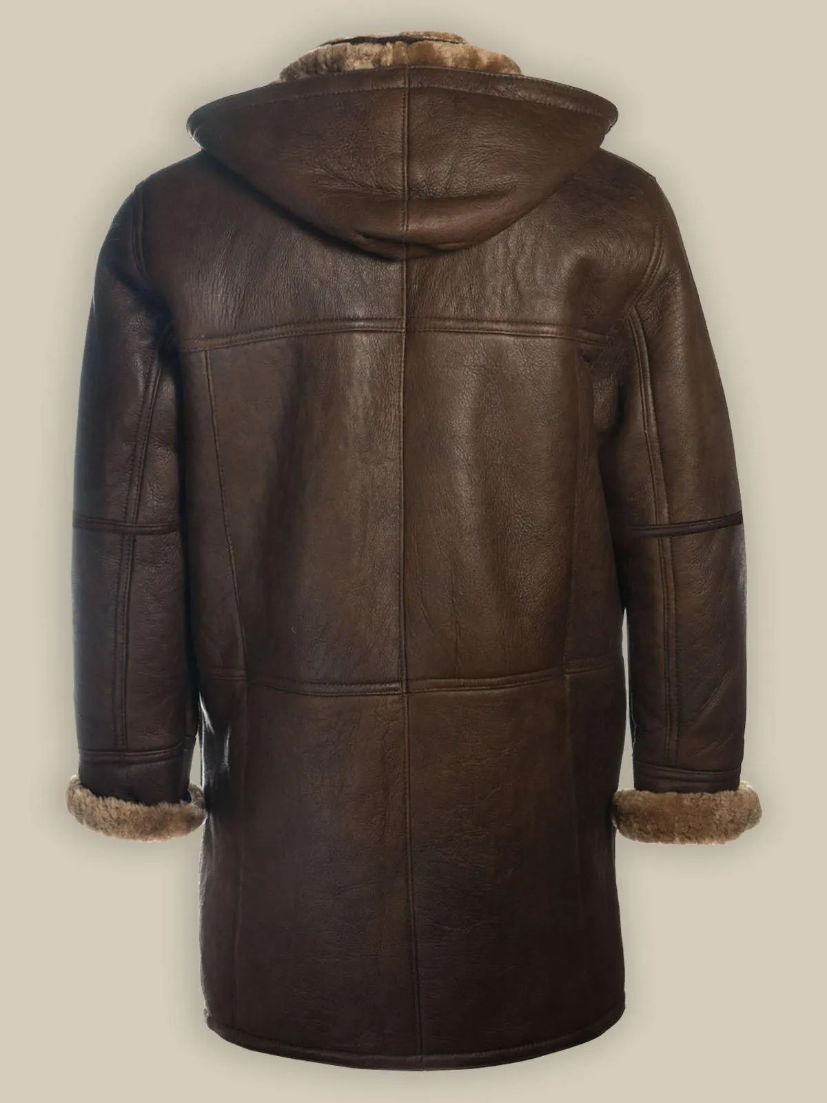 Men's Brown Shearling Leather Hoodie Coat