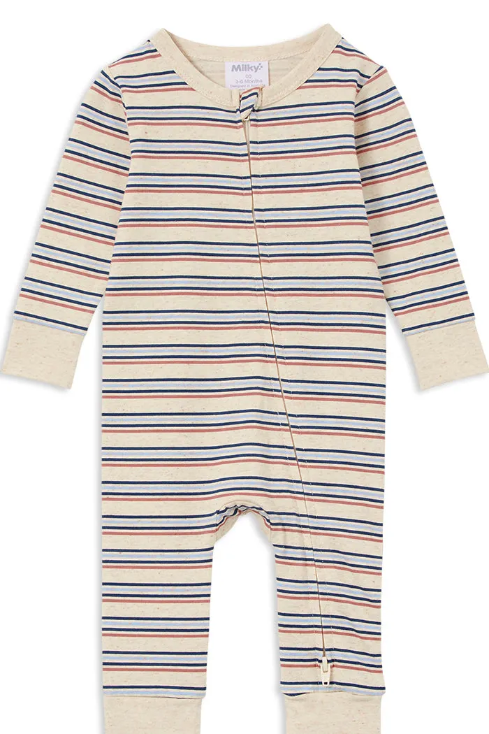 MILKY NATURAL STRIPE ZIP ROMPER