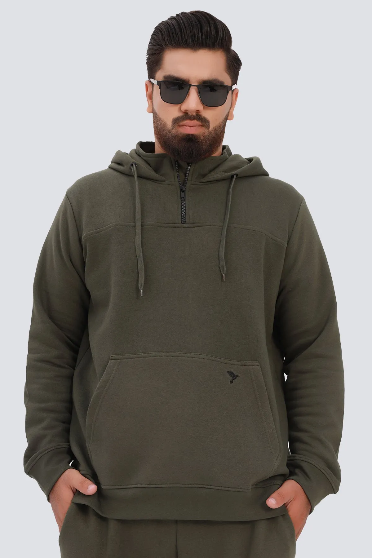 Moss Green Turtle Neck Hoodie (Plus Size) - W22 - MH0050P