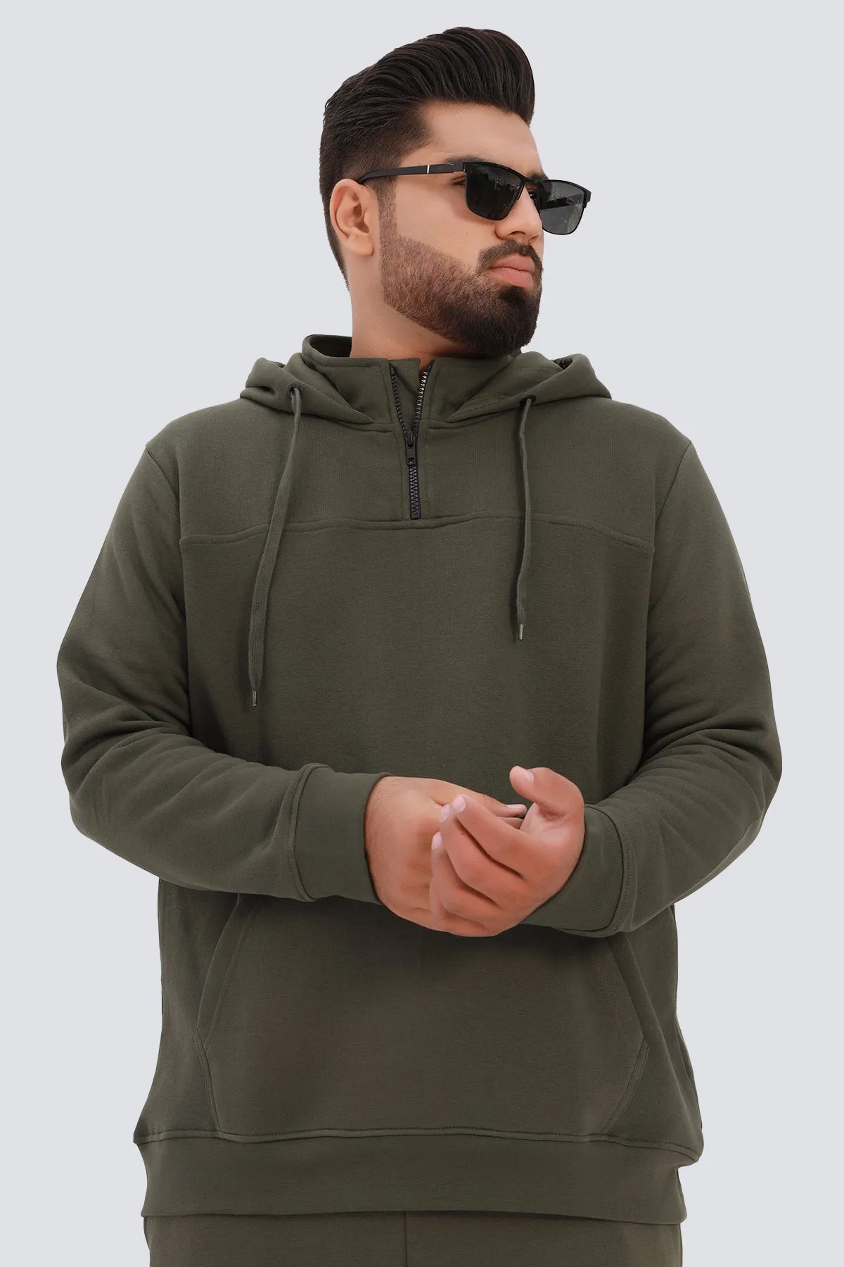 Moss Green Turtle Neck Hoodie (Plus Size) - W22 - MH0050P