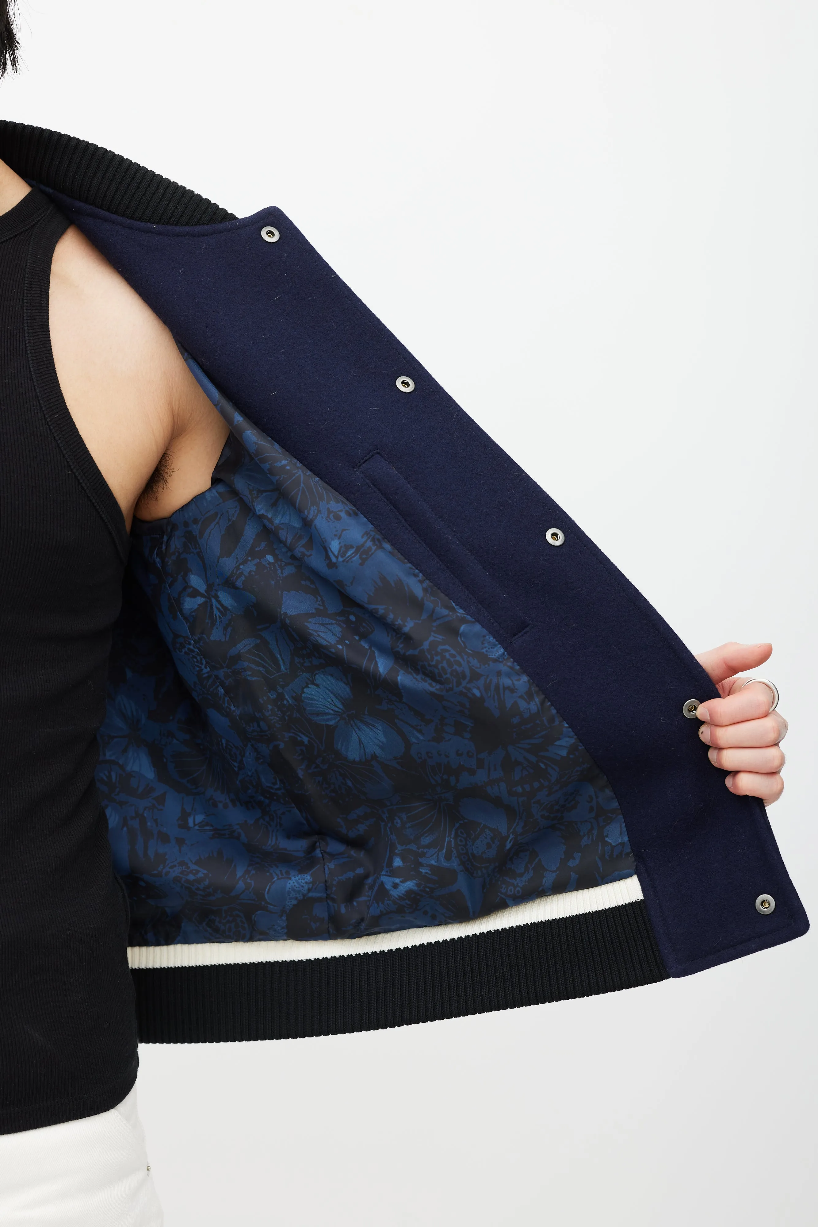 Navy & Black Wool Embroidered Varsity Jacket