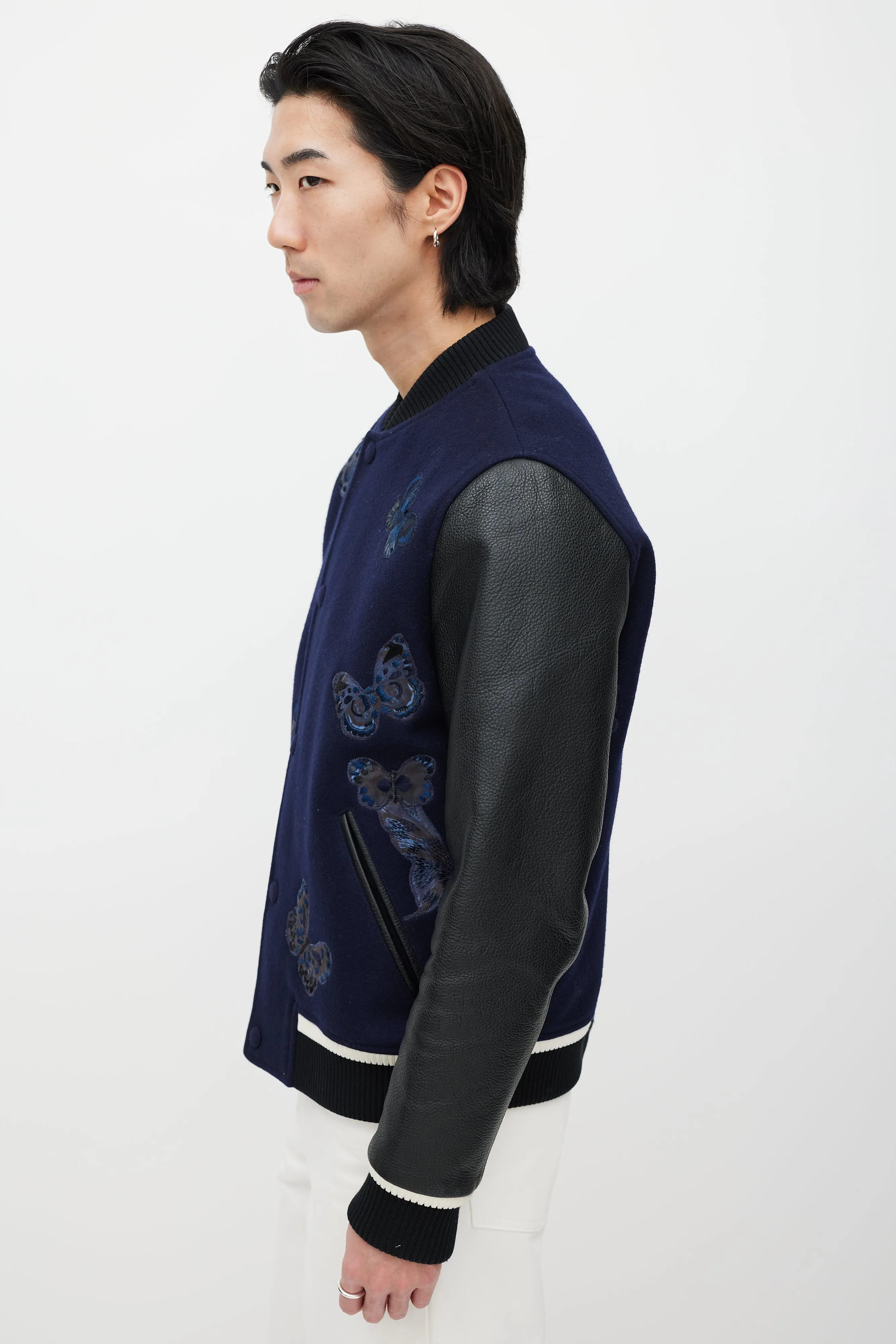 Navy & Black Wool Embroidered Varsity Jacket