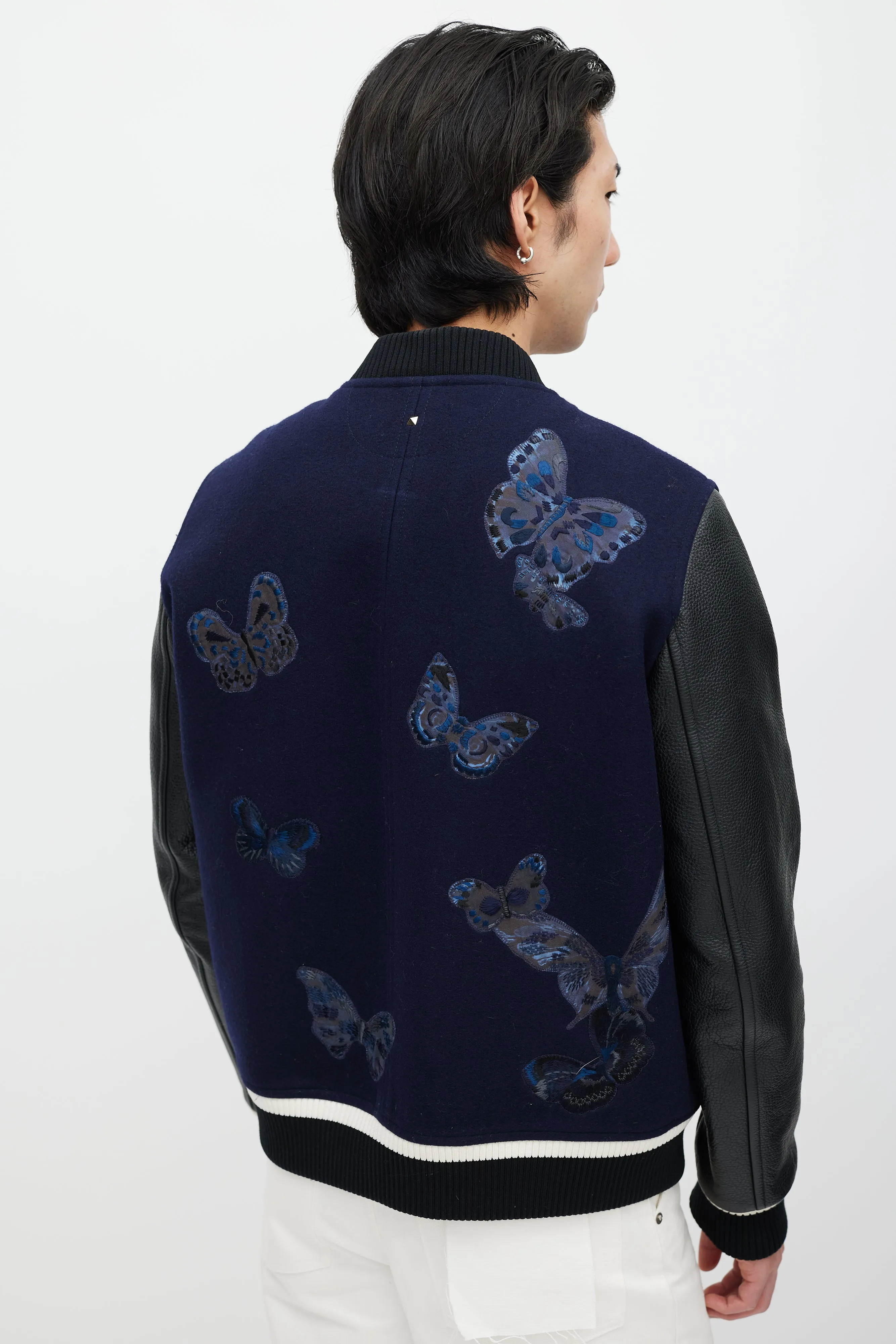 Navy & Black Wool Embroidered Varsity Jacket