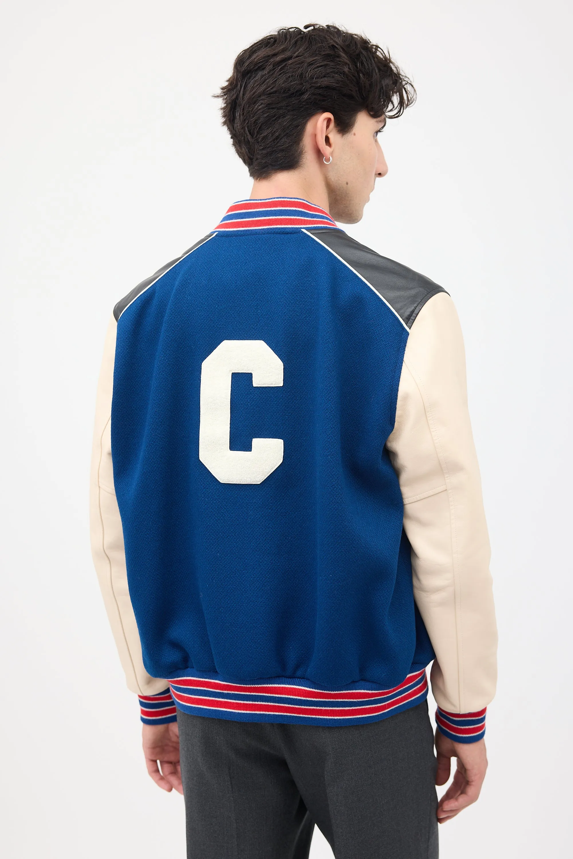 Navy & Multi Wool & Leather Teddy Varsity Jacket