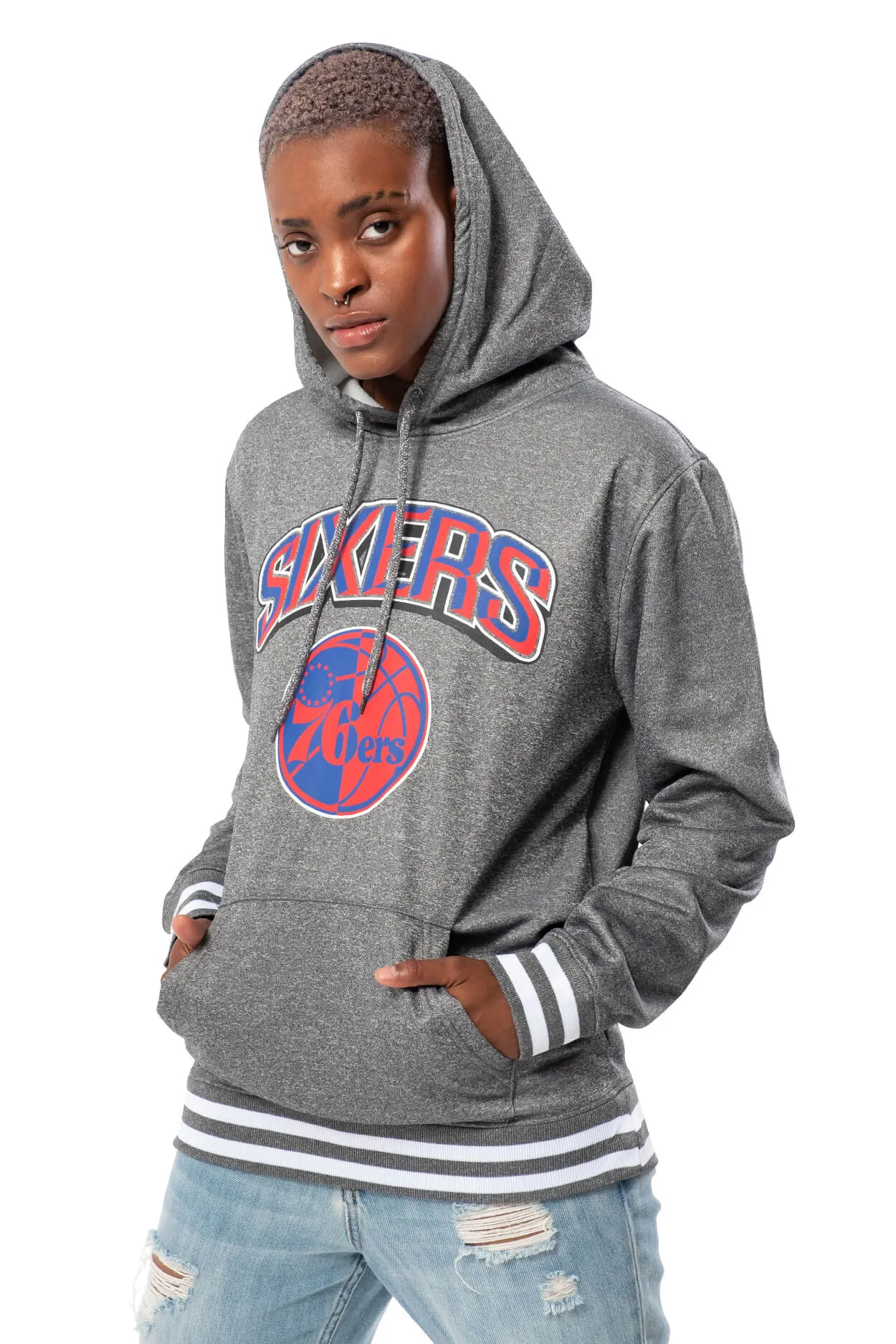 NBA Philadelphia 76ers Men's Fleece Hoodie Rib Stripe|Philadelphia 76ers