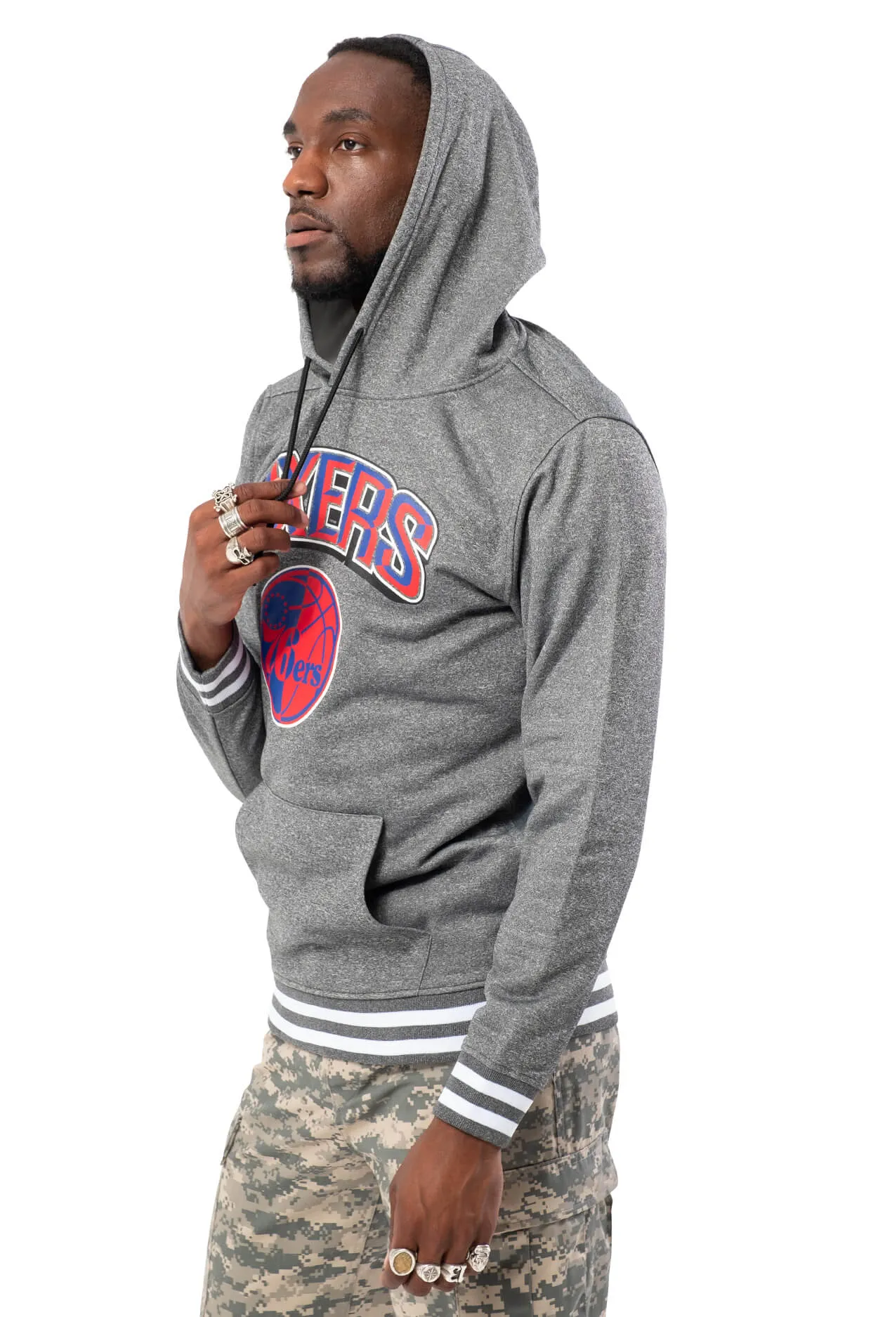 NBA Philadelphia 76ers Men's Fleece Hoodie Rib Stripe|Philadelphia 76ers