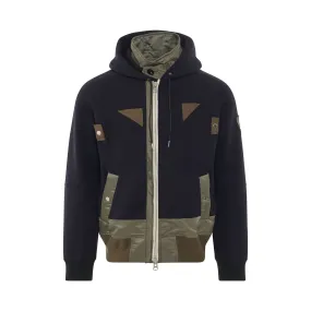 Nylon Twill Sponge Sweat Hooded Jacket in Navy/Khaki