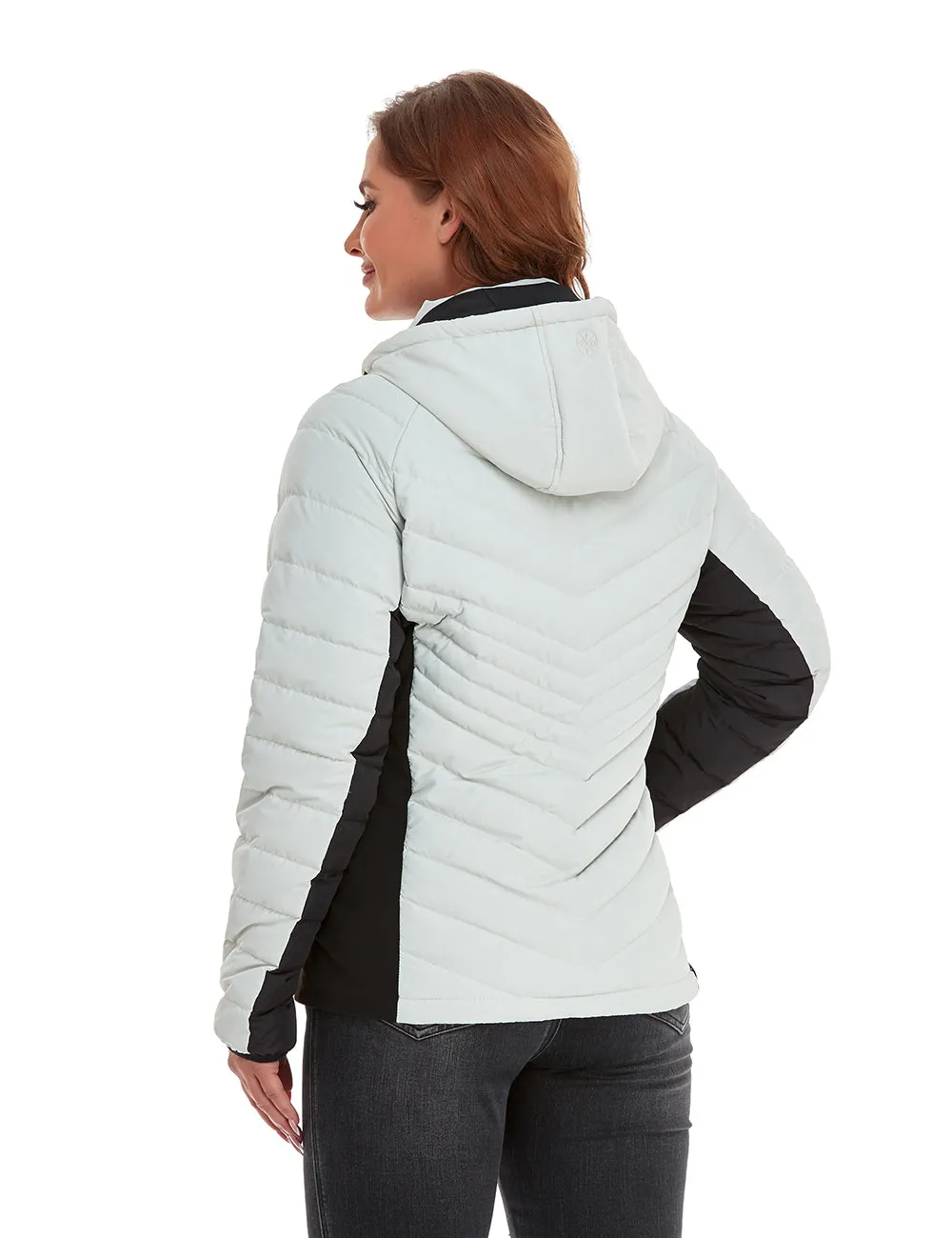 (Open-box) Women's Heated Down Jacket - Black/White (Battery Not Included)