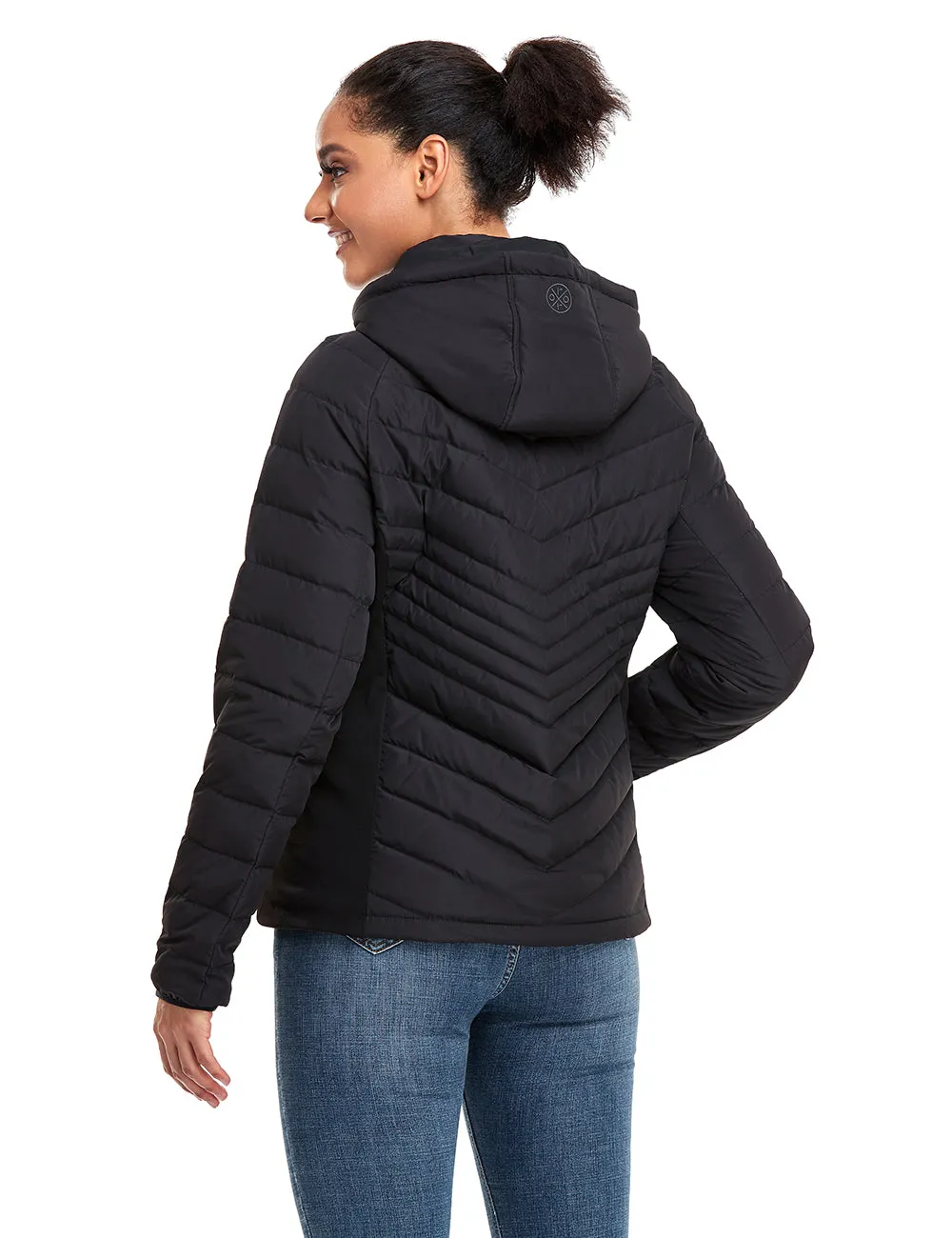 (Open-box) Women's Heated Down Jacket - Black/White (Battery Not Included)