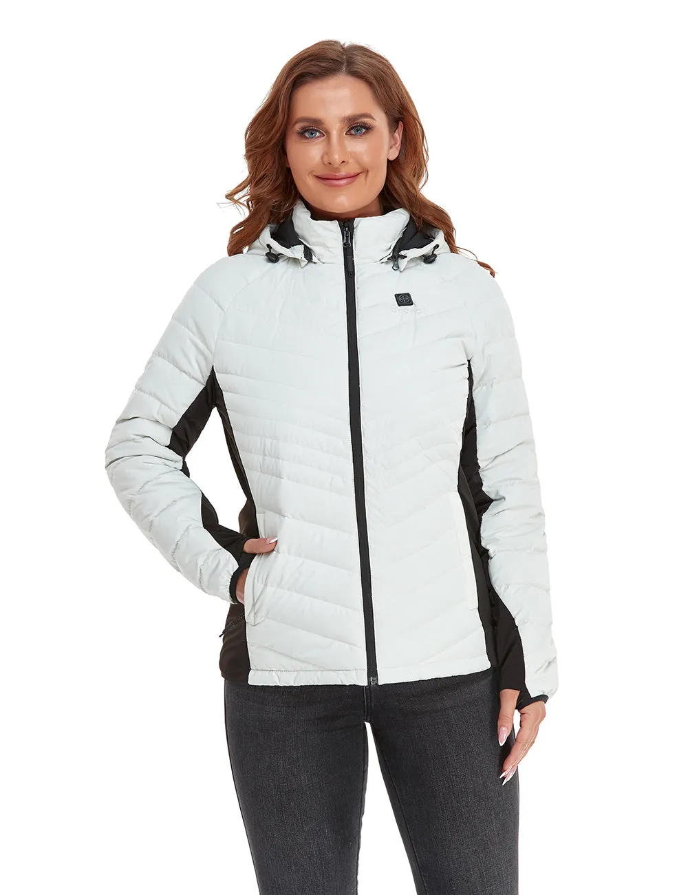 (Open-box) Women's Heated Down Jacket - Black/White (Battery Not Included)