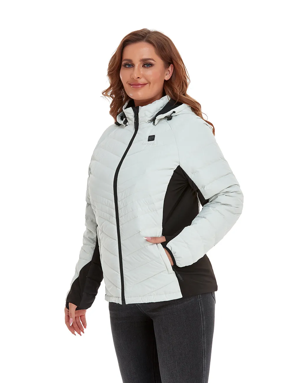 (Open-box) Women's Heated Down Jacket - Black/White (Battery Not Included)