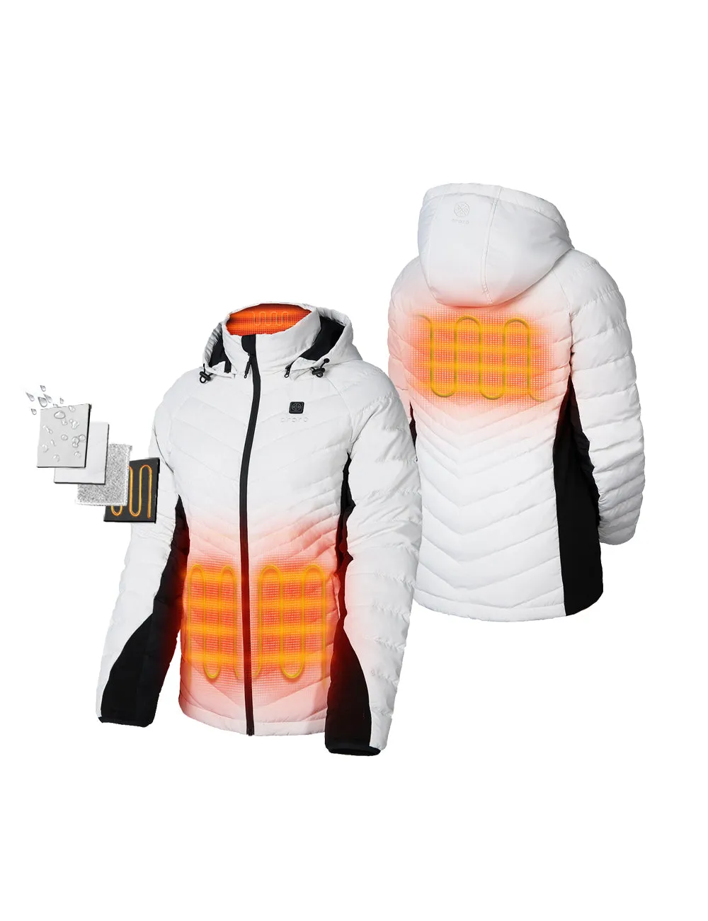 (Open-box) Women's Heated Down Jacket - Black/White (Battery Not Included)