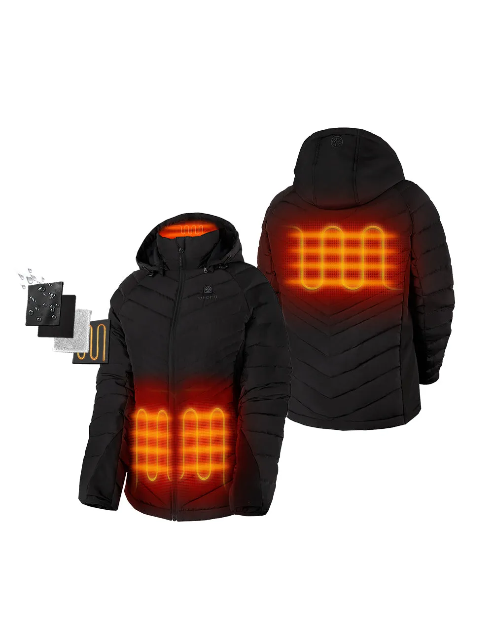 (Open-box) Women's Heated Down Jacket - Black/White  (Battery Set Not Included)