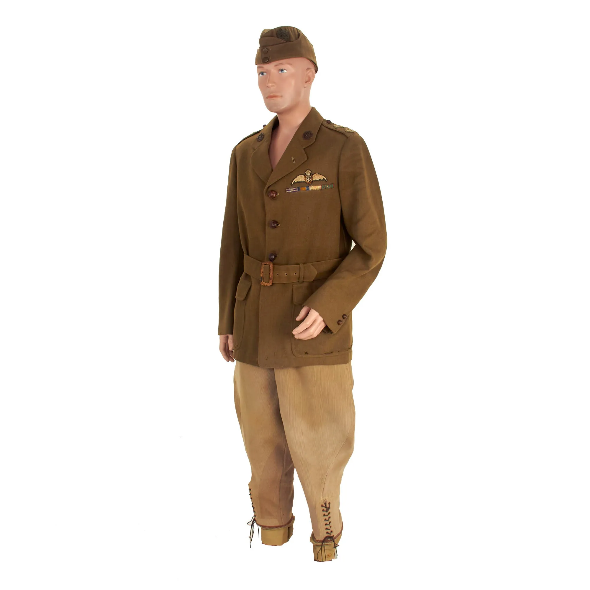 Original British WWI Named Royal Flying Corps Officer Uniform Set With Overseas Cap and Period Photo