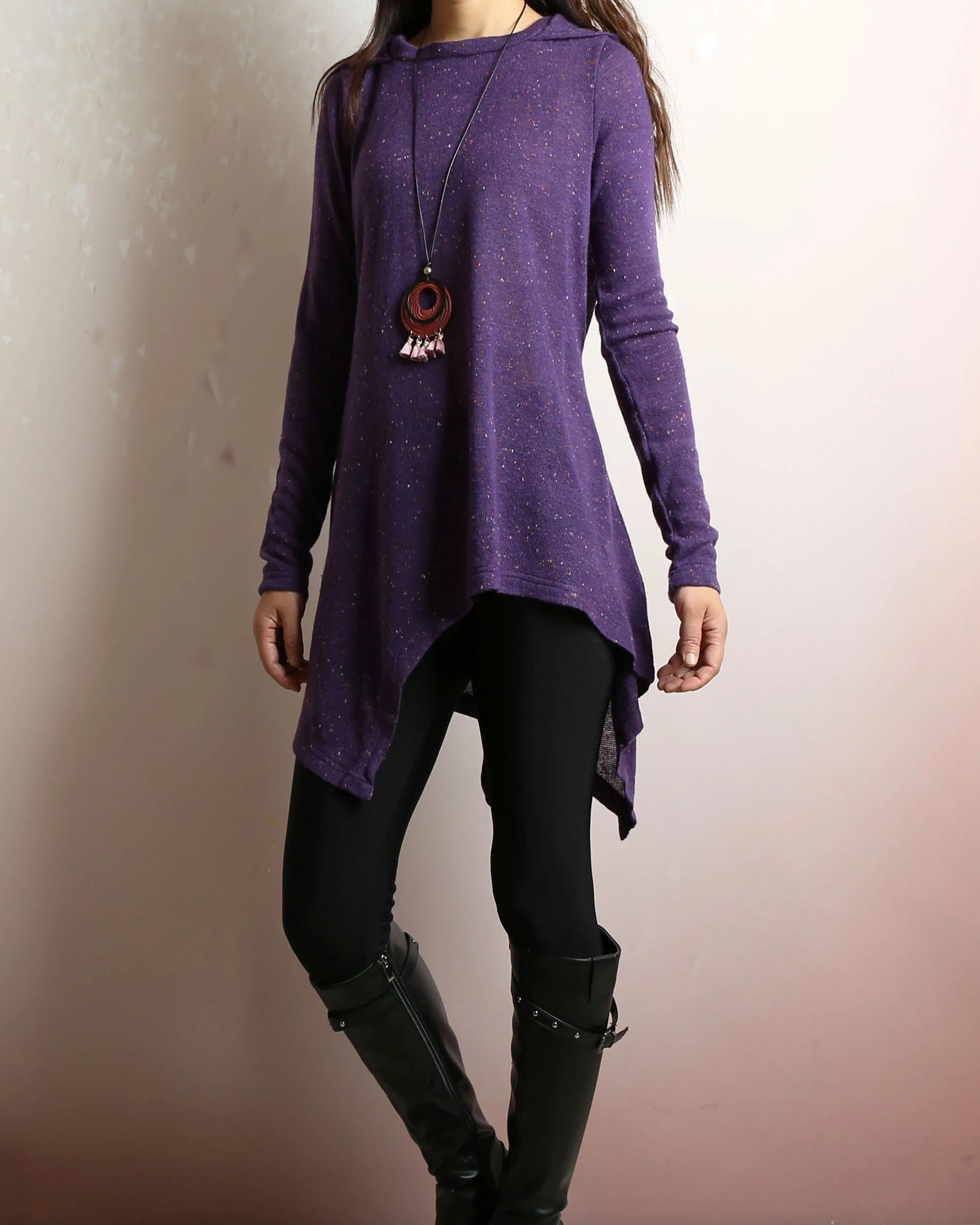 Oversized tunic dress/Asymmetrical knit tunic dress/Women's sweater dress/plus size hoodie/casual customized top/Maternity dress/purple sweater (Q5101)