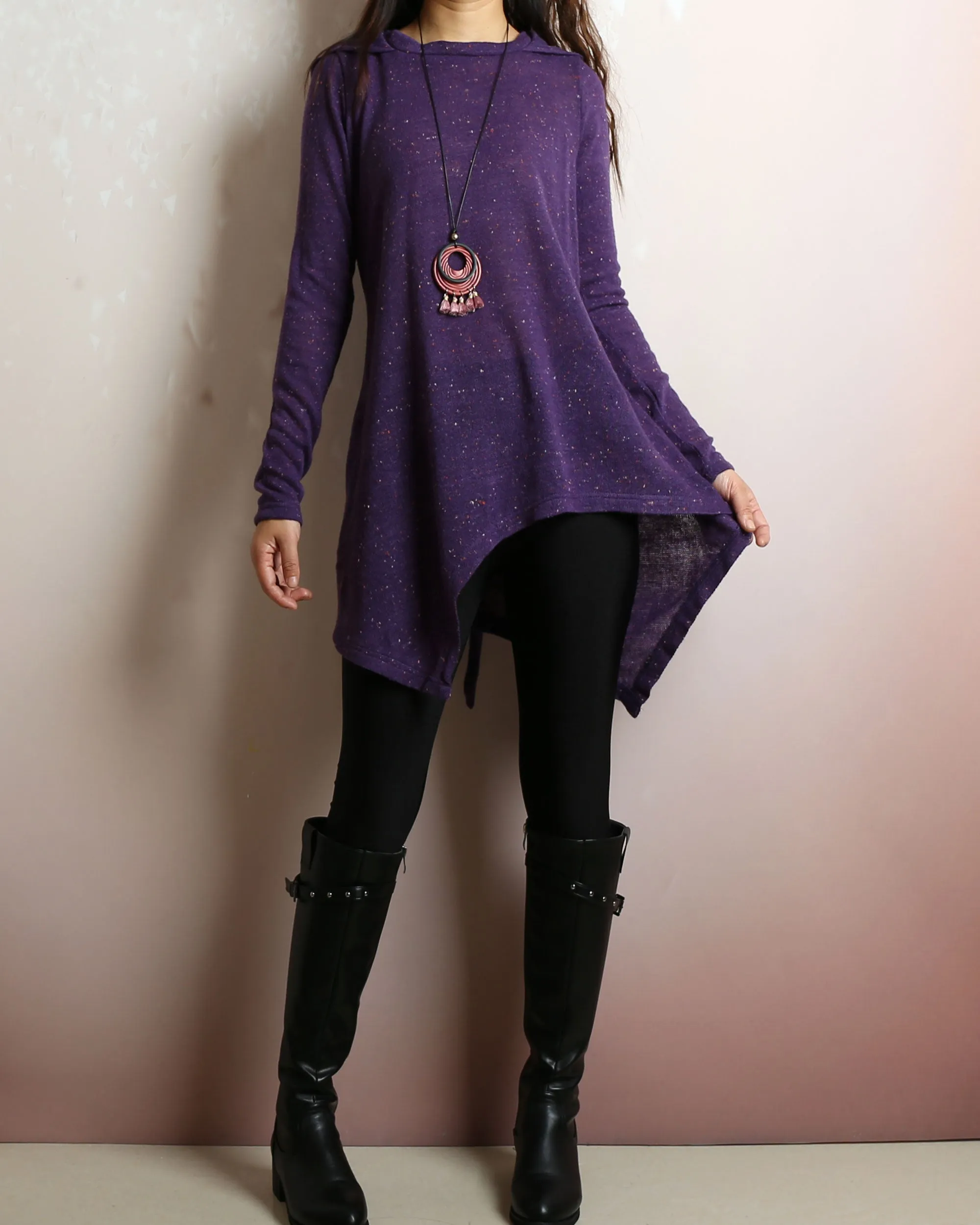 Oversized tunic dress/Asymmetrical knit tunic dress/Women's sweater dress/plus size hoodie/casual customized top/Maternity dress/purple sweater (Q5101)