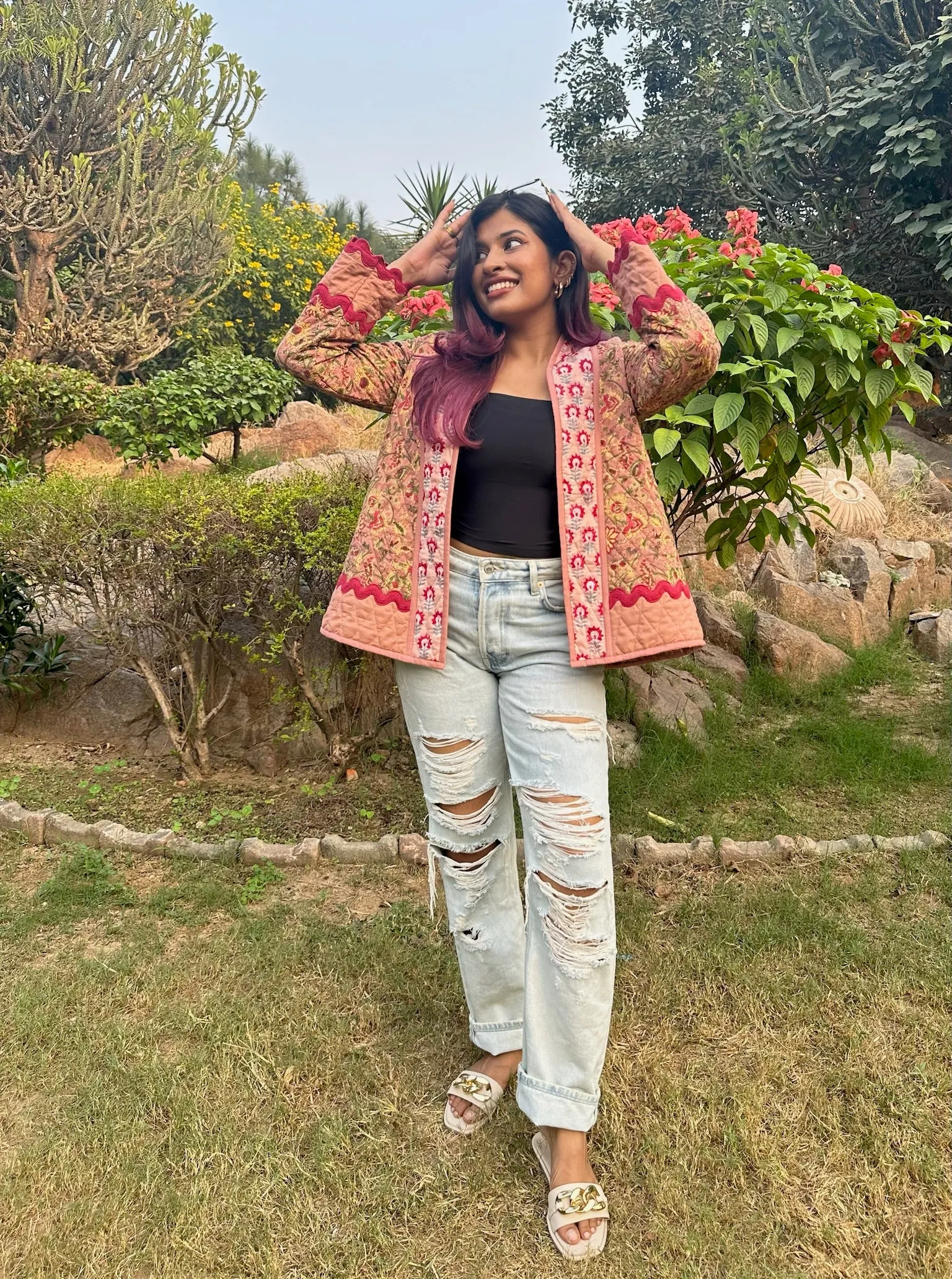 Peach Lace Quilted Shrug Jacket