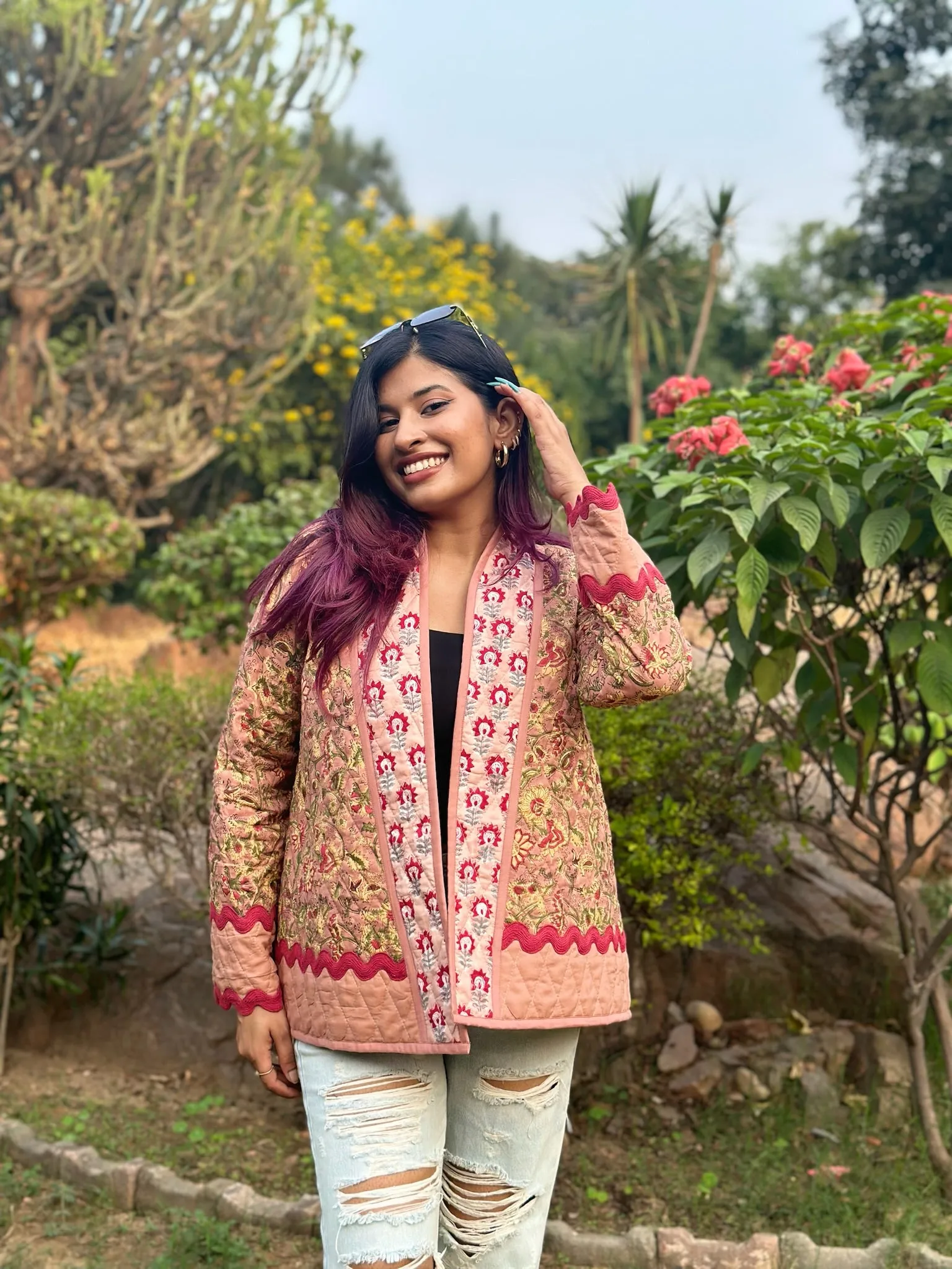 Peach Lace Quilted Shrug Jacket