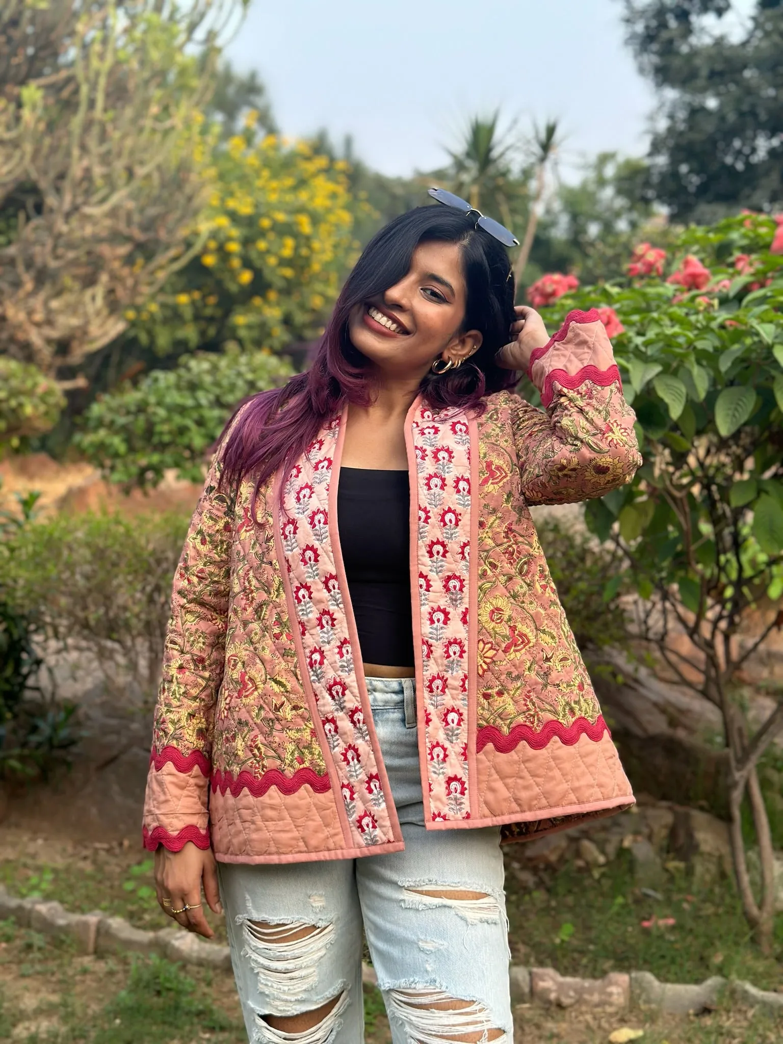 Peach Lace Quilted Shrug Jacket