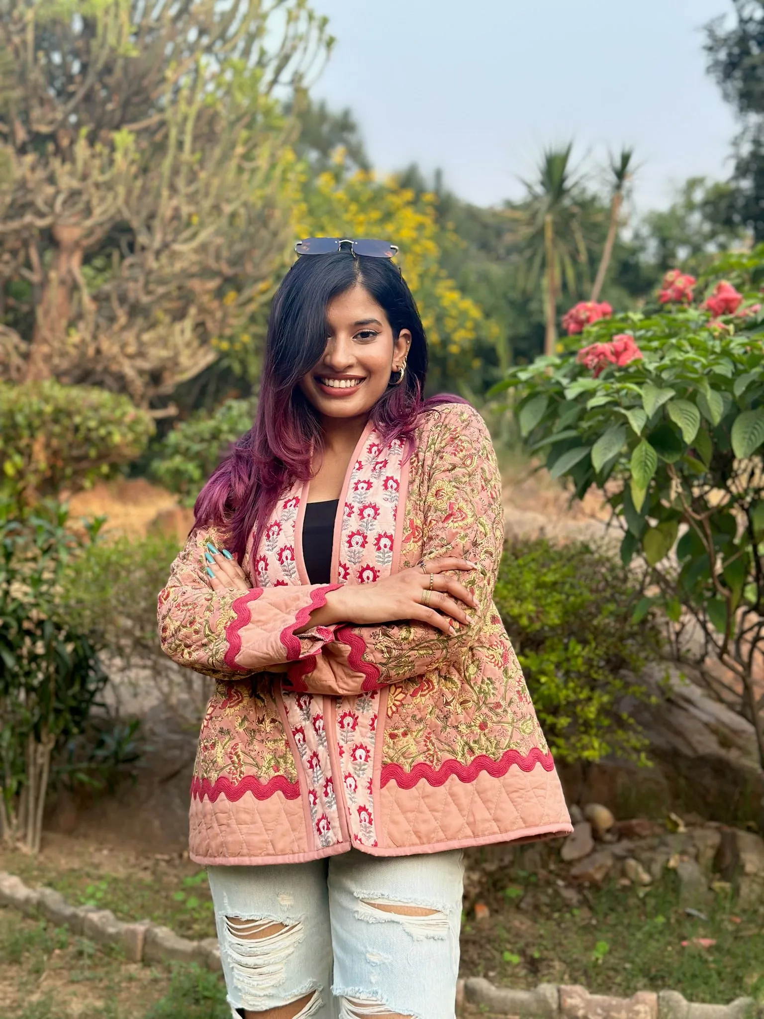 Peach Lace Quilted Shrug Jacket