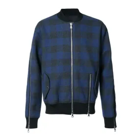 PLAID ZIPPER BOMBER JACKET NAVY PLAID