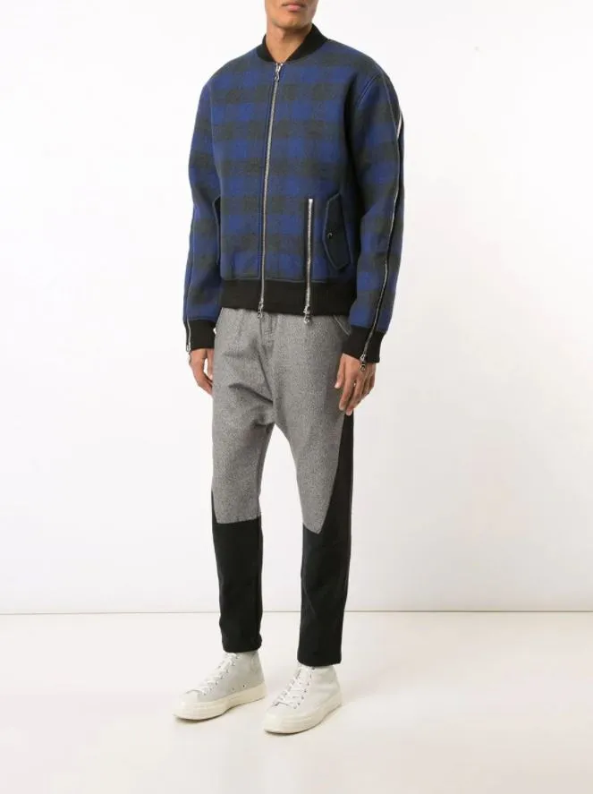 PLAID ZIPPER BOMBER JACKET NAVY PLAID