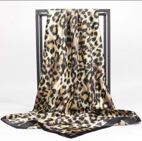 Printed Square Satin Scarf - Leopard