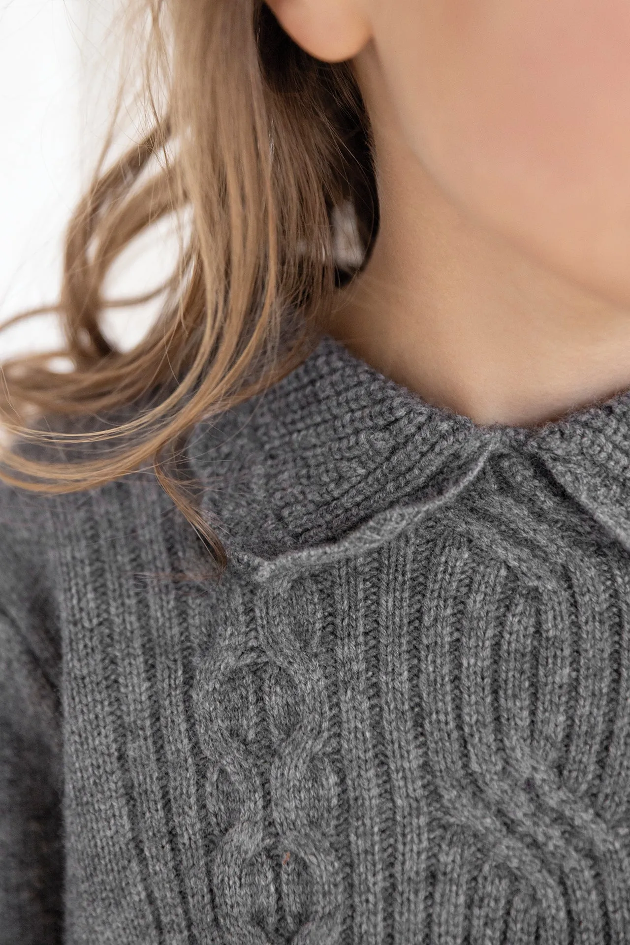 Pull - Gris chiné maille torsadé