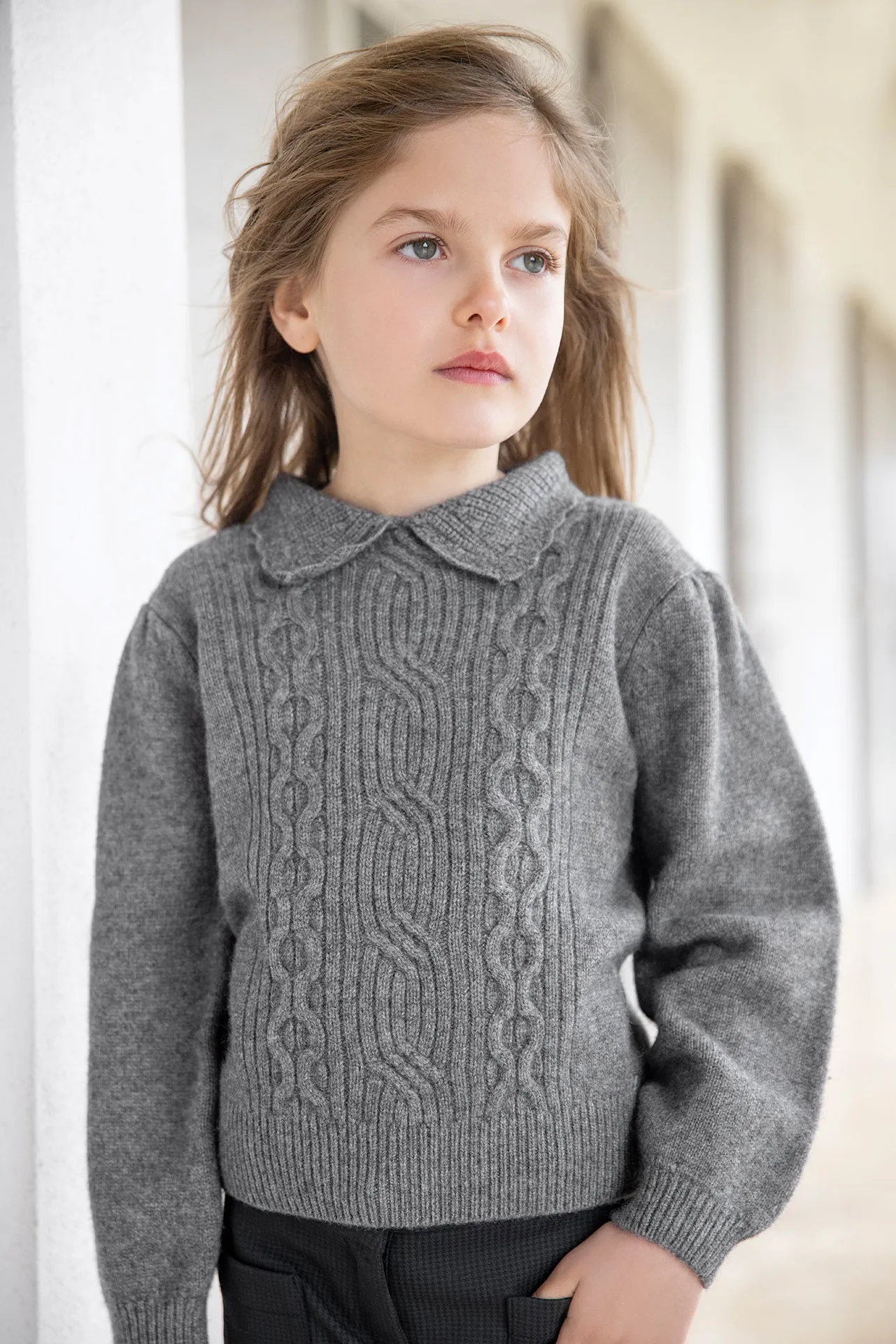 Pull - Gris chiné maille torsadé