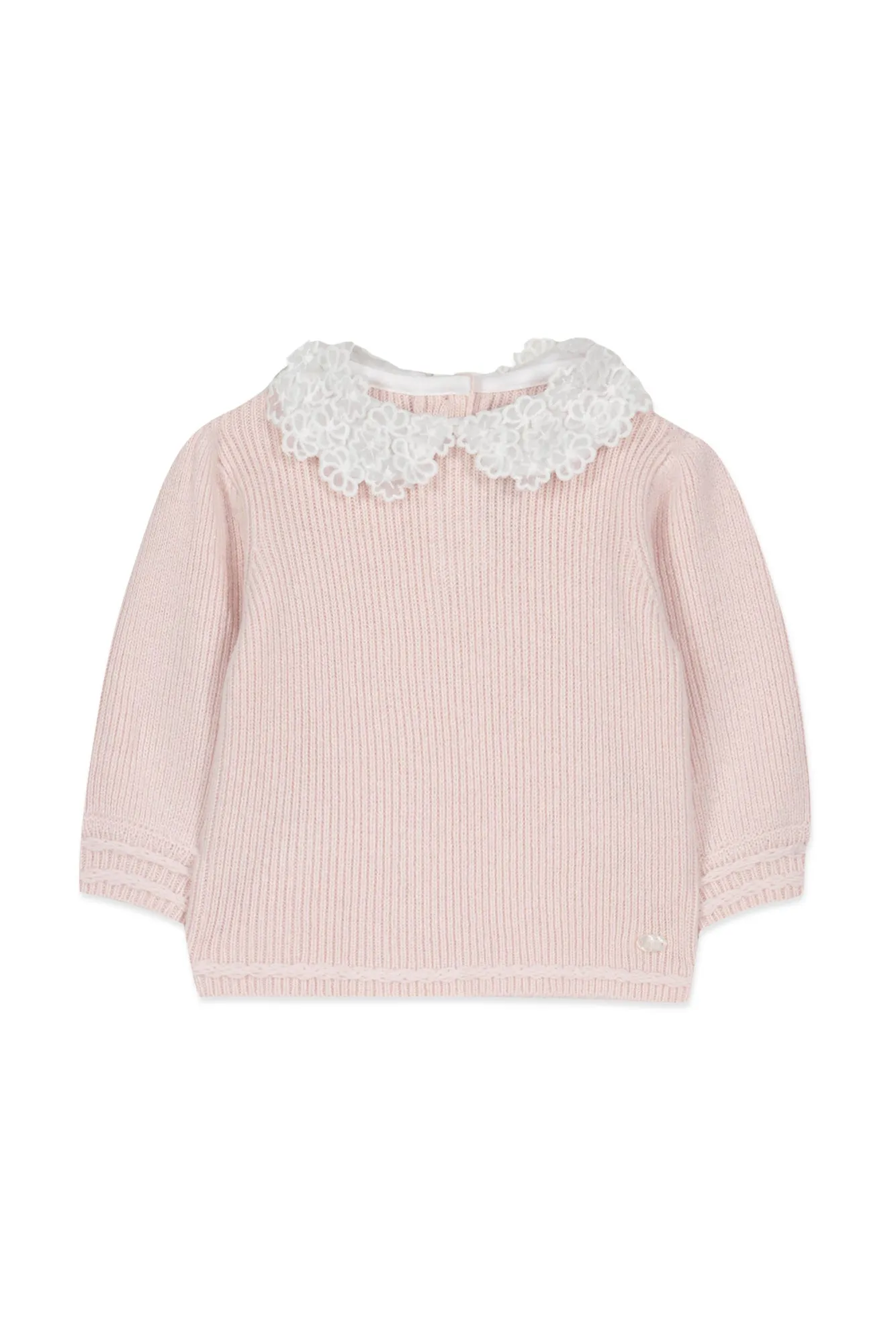 Pull - Rose pâle col galon broderie