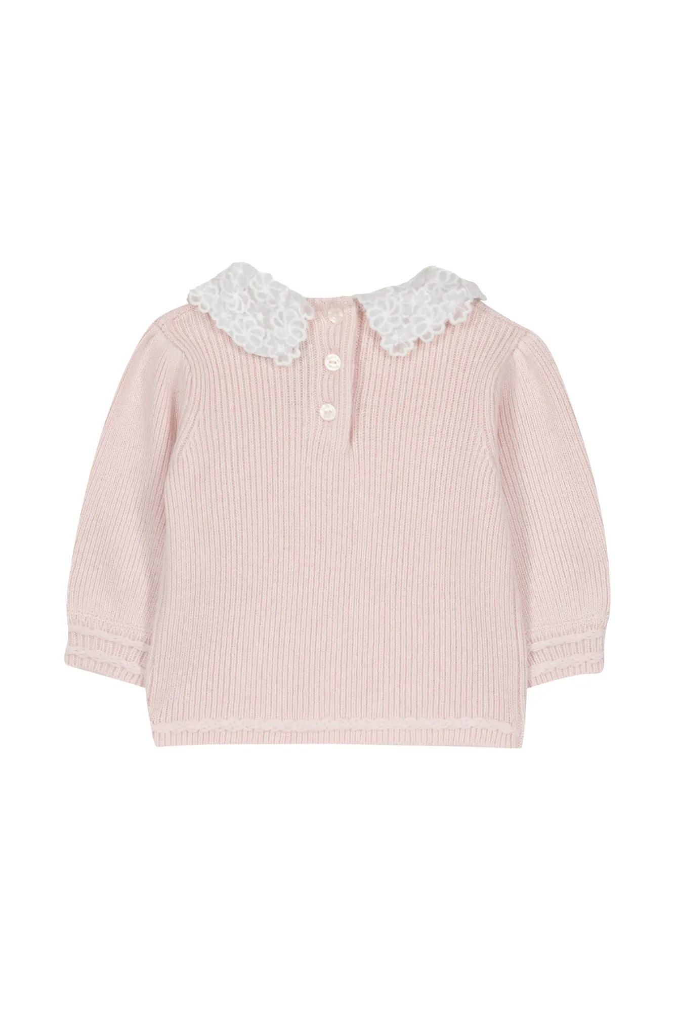 Pull - Rose pâle col galon broderie