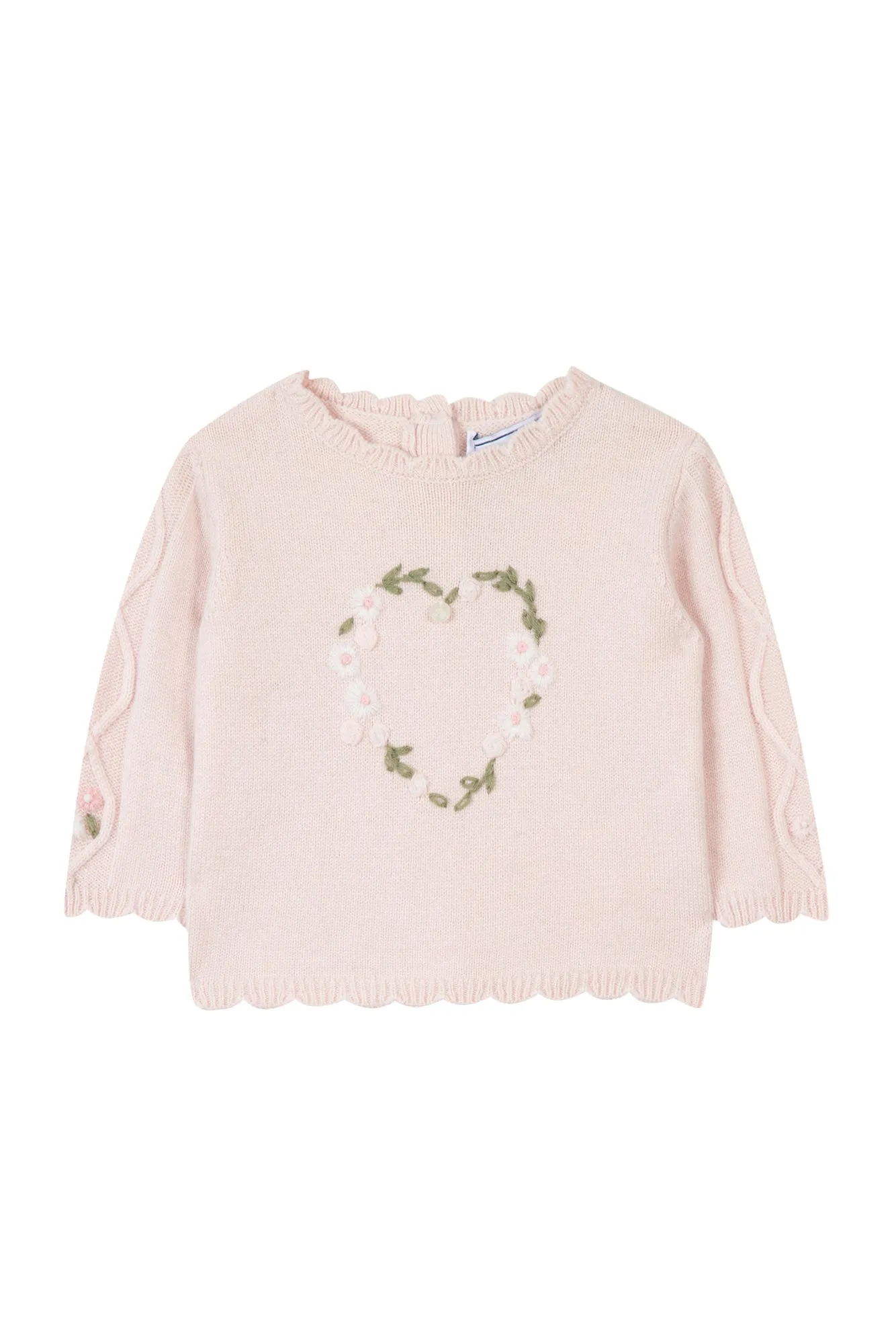 Pull - Rose pâle cœur fleuri