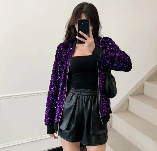 Sequin Oversize Bomber Jacket