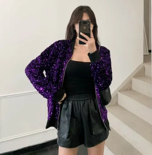 Sequin Oversize Bomber Jacket