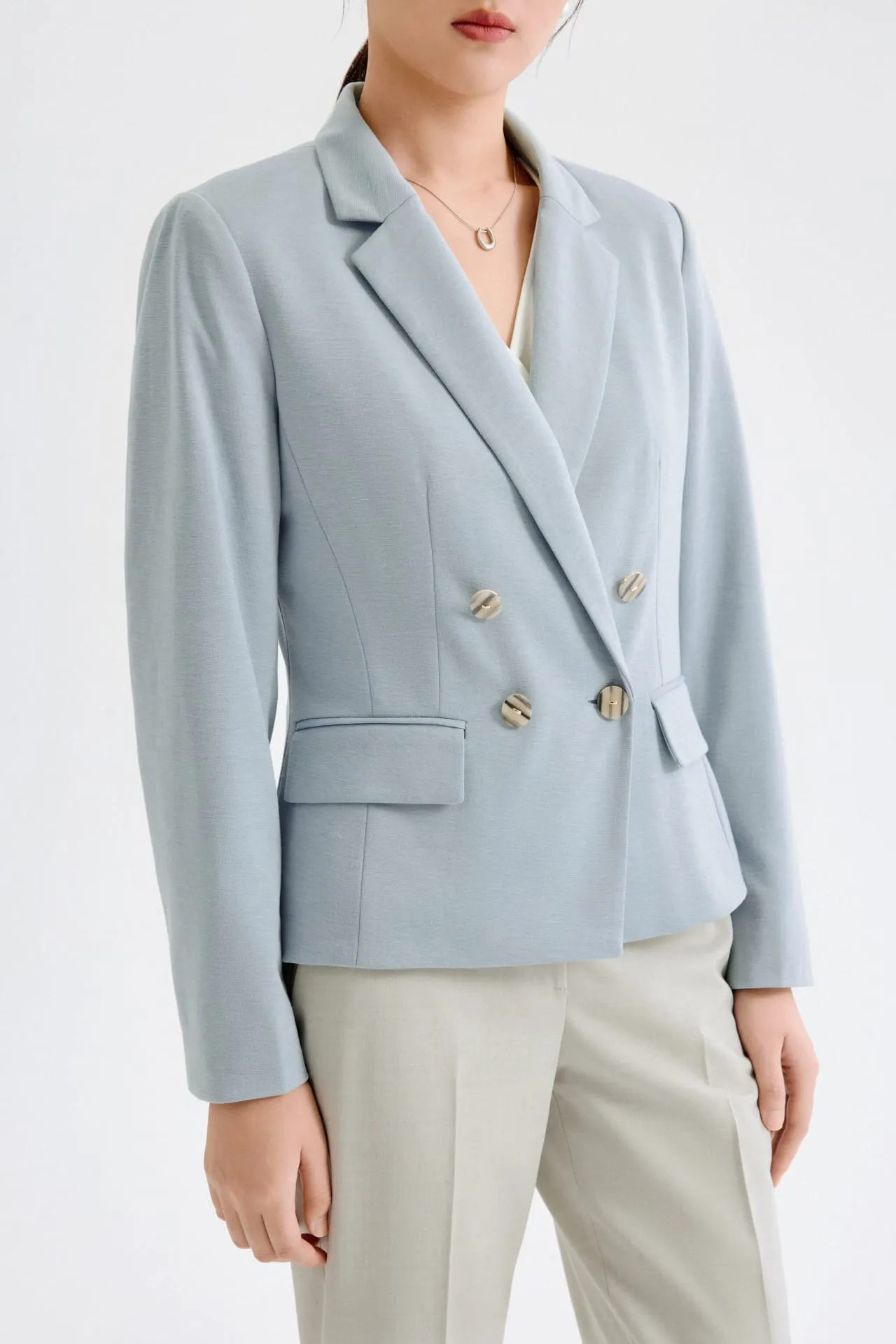 Sia Soft Touch Stretchable Compact Ponte Double Breasted Blazer