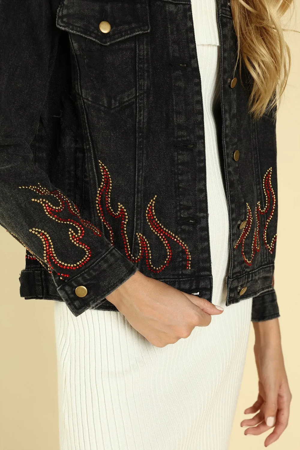 Some Like it Hot Distressed Denim Jacket, Vintage Black