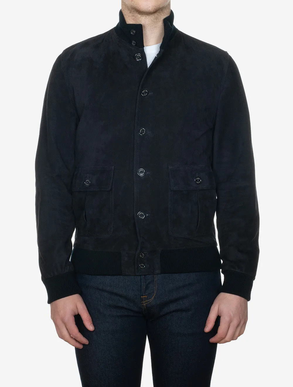 Suede Bomber Jacket Dark Blue Navy