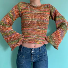 The Burnt Rainbow Shades Sweater - handmade knitted flared sleeve jumper