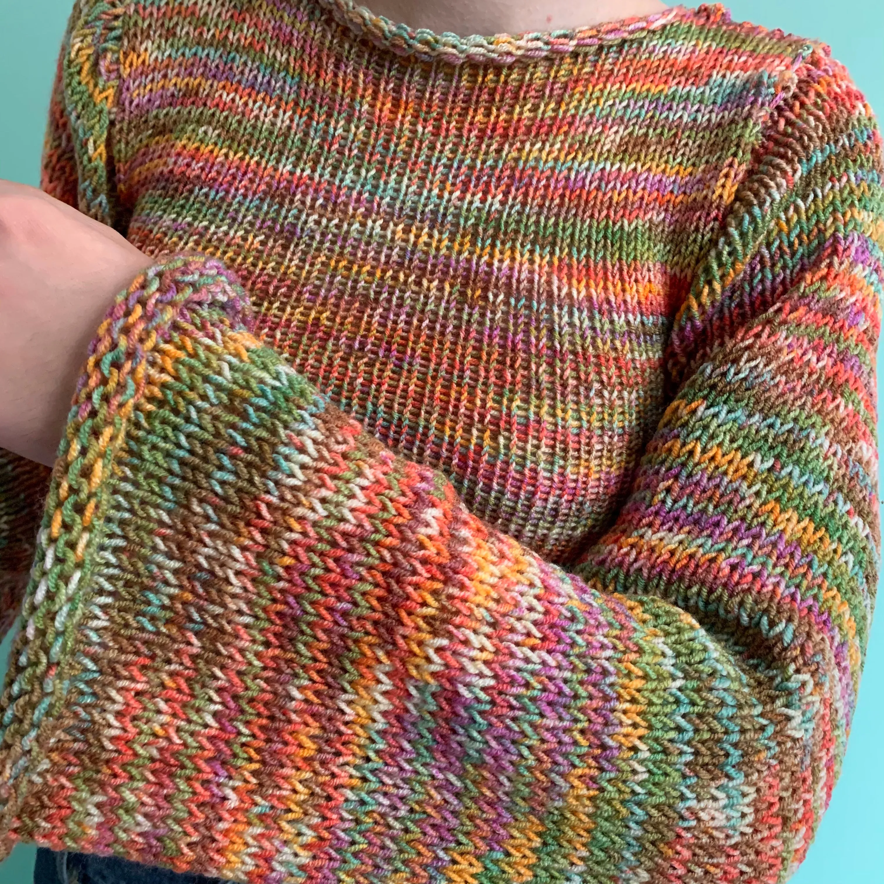 The Burnt Rainbow Shades Sweater - handmade knitted flared sleeve jumper