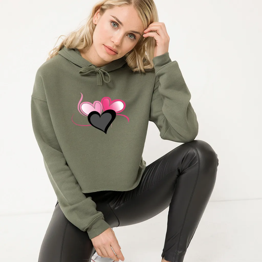 Three Heart Cord Women's Cropped Fleece Hoodie - Ships from The US