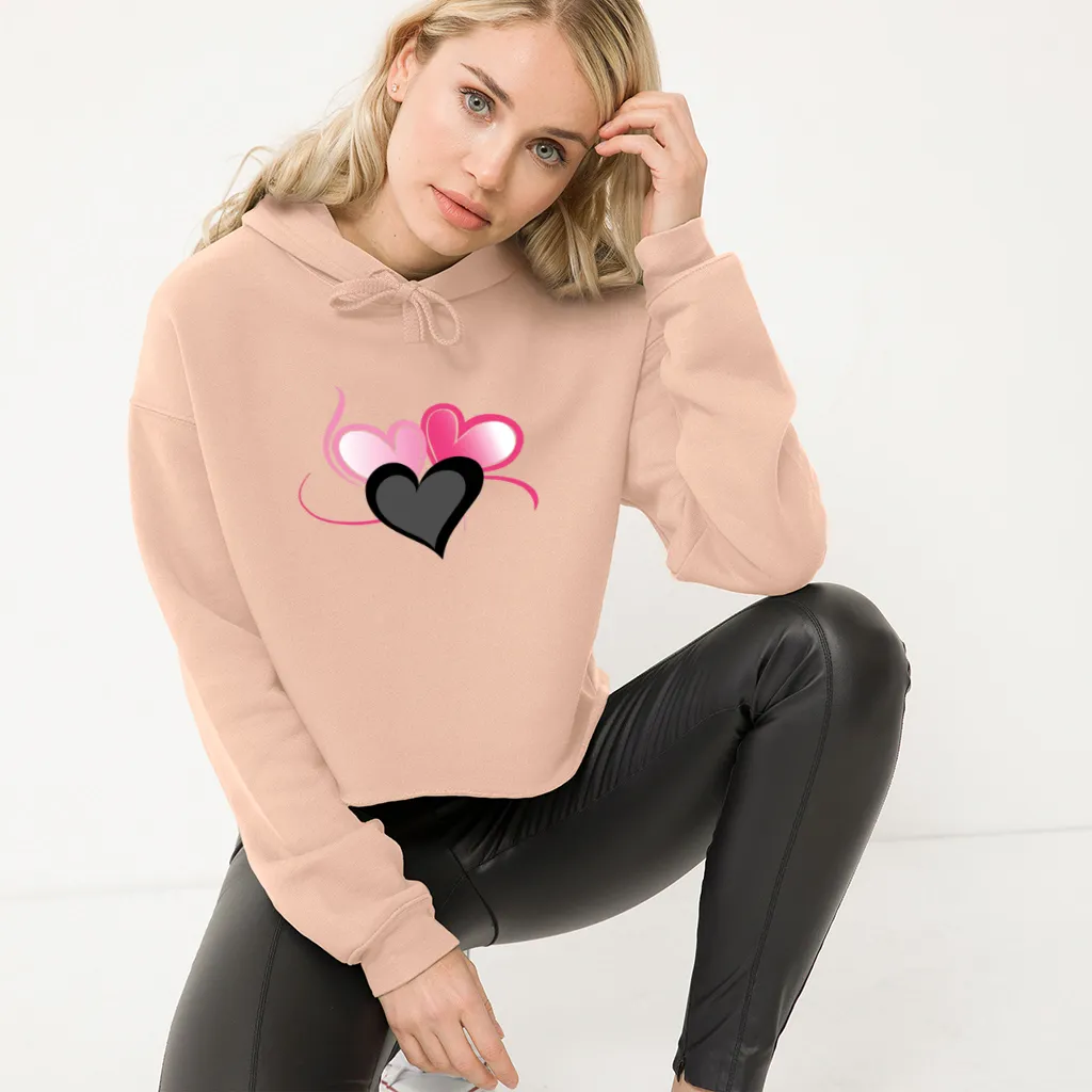 Three Heart Cord Women's Cropped Fleece Hoodie - Ships from The US