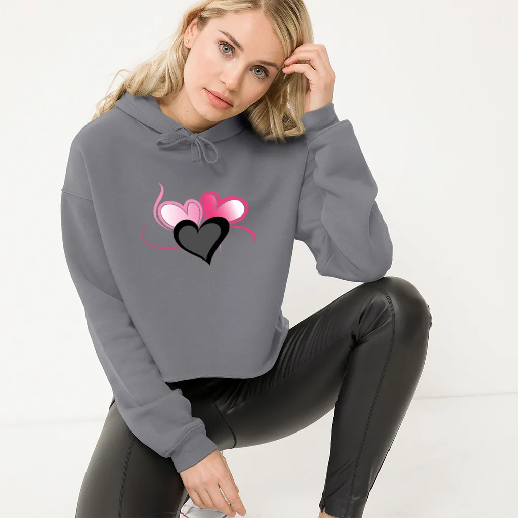 Three Heart Cord Women's Cropped Fleece Hoodie - Ships from The US