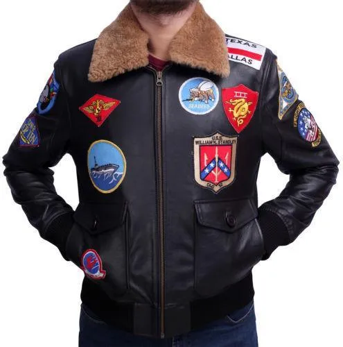 TOP GUN Men's Jet Fighter Bomber Navy Air Force Pilot Leather Jacket