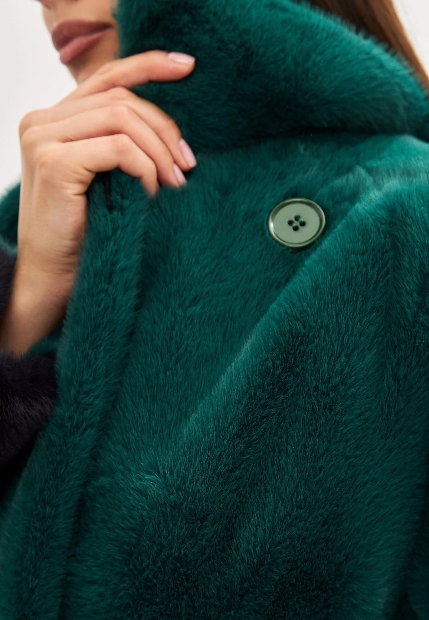 Two Tone Faux Fur Long Winter Coat - Green