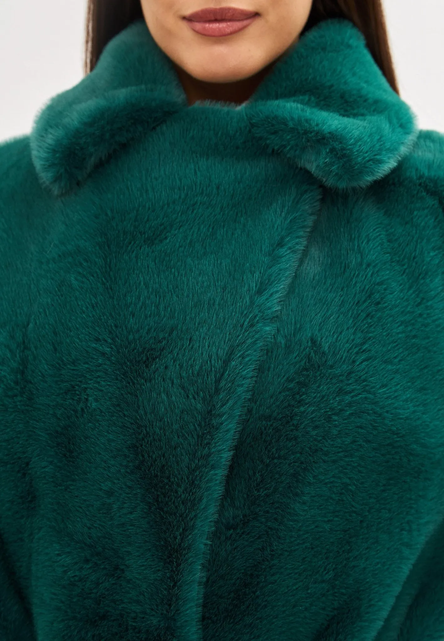 Two Tone Faux Fur Long Winter Coat - Green