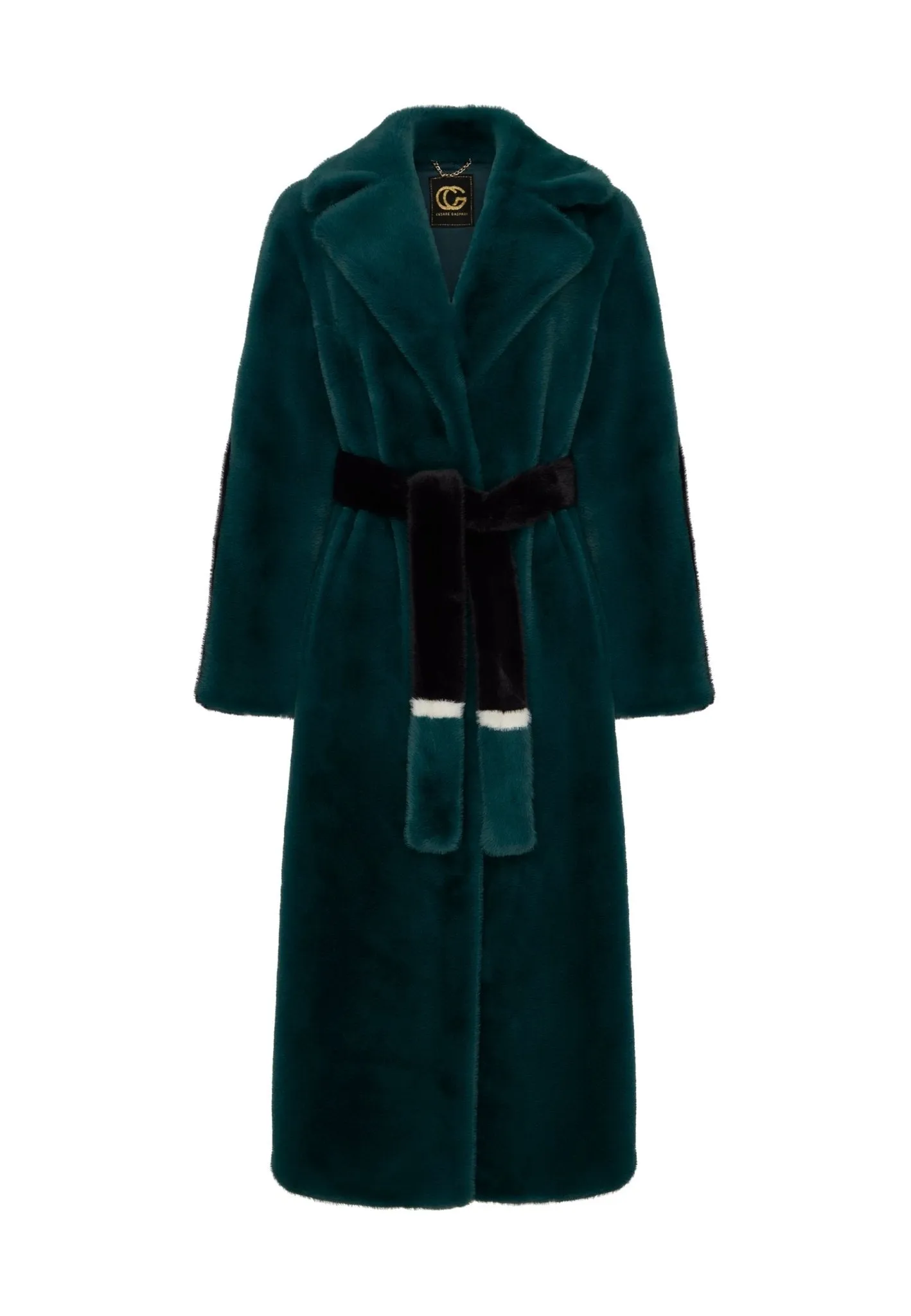 Two Tone Faux Fur Long Winter Coat - Green