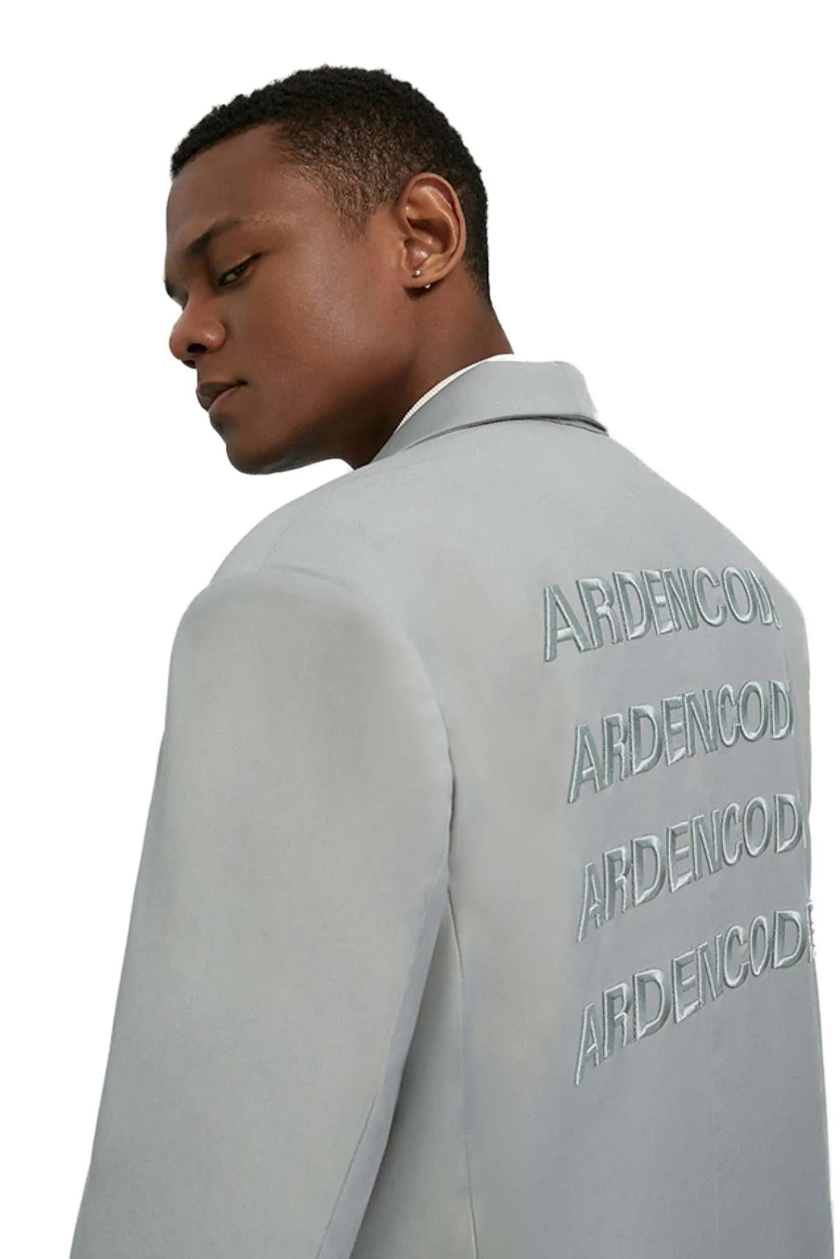 Unisex Ash Grey Embroidery Double Buttoned Blazer