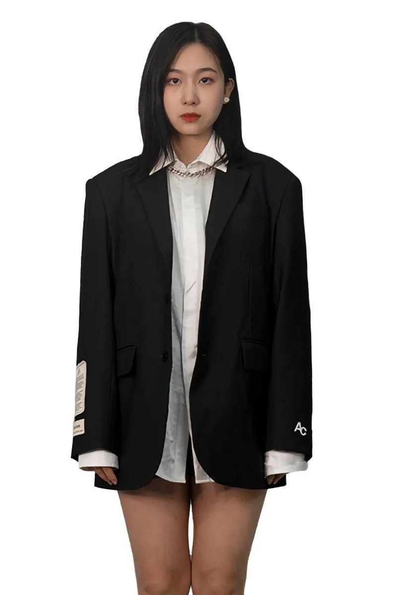 Unisex Black Patched Blazer